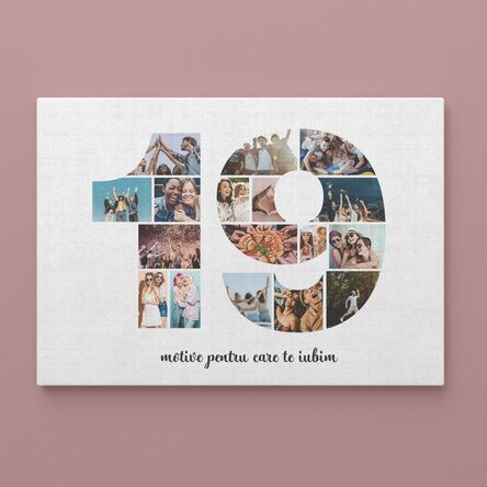 Tablou canvas landscape personalizat cu 17 poze model numărul 19 și mesaj text