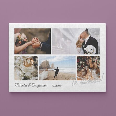 Tablou canvas landscape personalizat cu 5 poze și text - Te iubesc!
