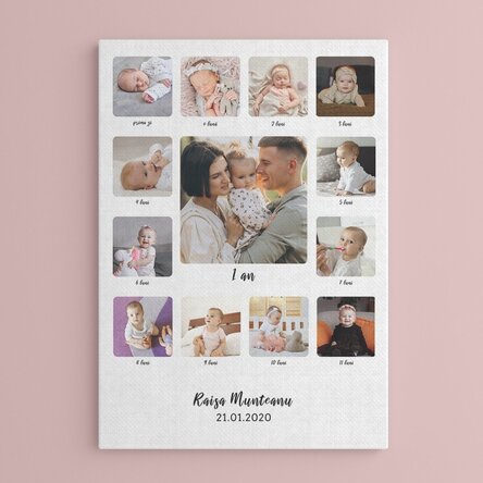 Tablou canvas personalizat cu 13 poze și text - Primul meu an