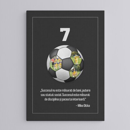 Tablou canvas personalizat cu text și 3 poze - Minge de fotbal