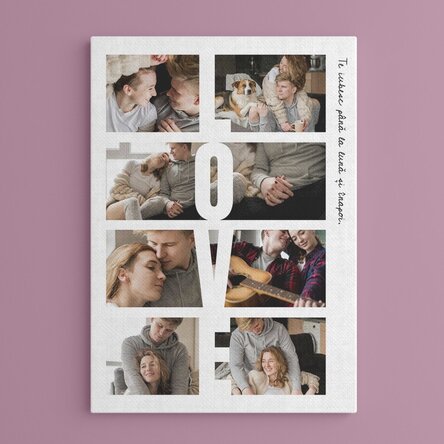 Tablou canvas personalizat cu text și 8 poze - LOVE
