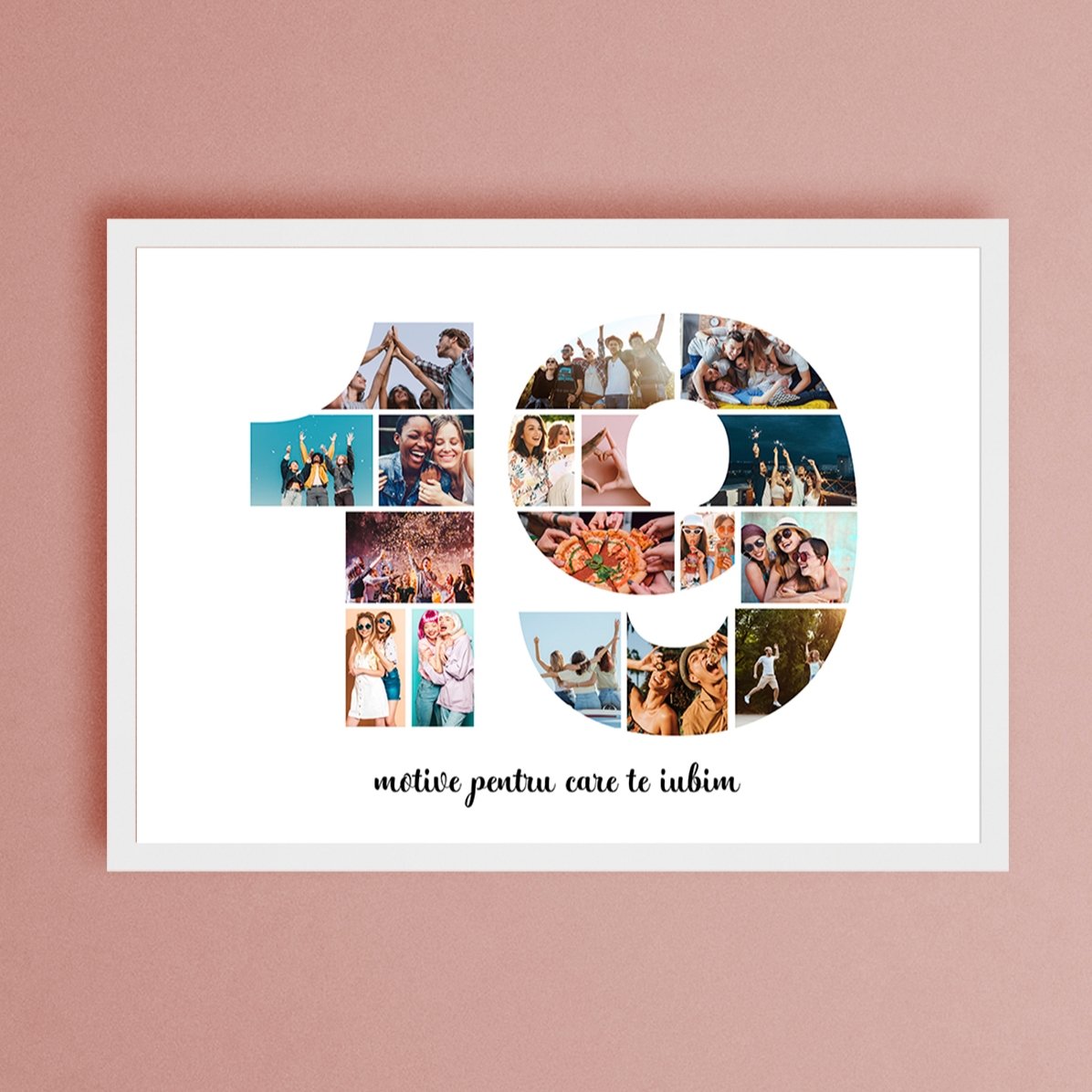 Tablou landscape personalizat cu 17 poze model numărul 19 și mesaj text