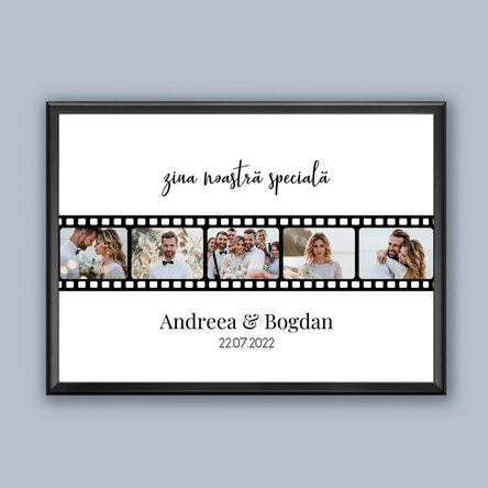 Tablou landscape personalizat cu 5 poze și text - ziua noastră specială