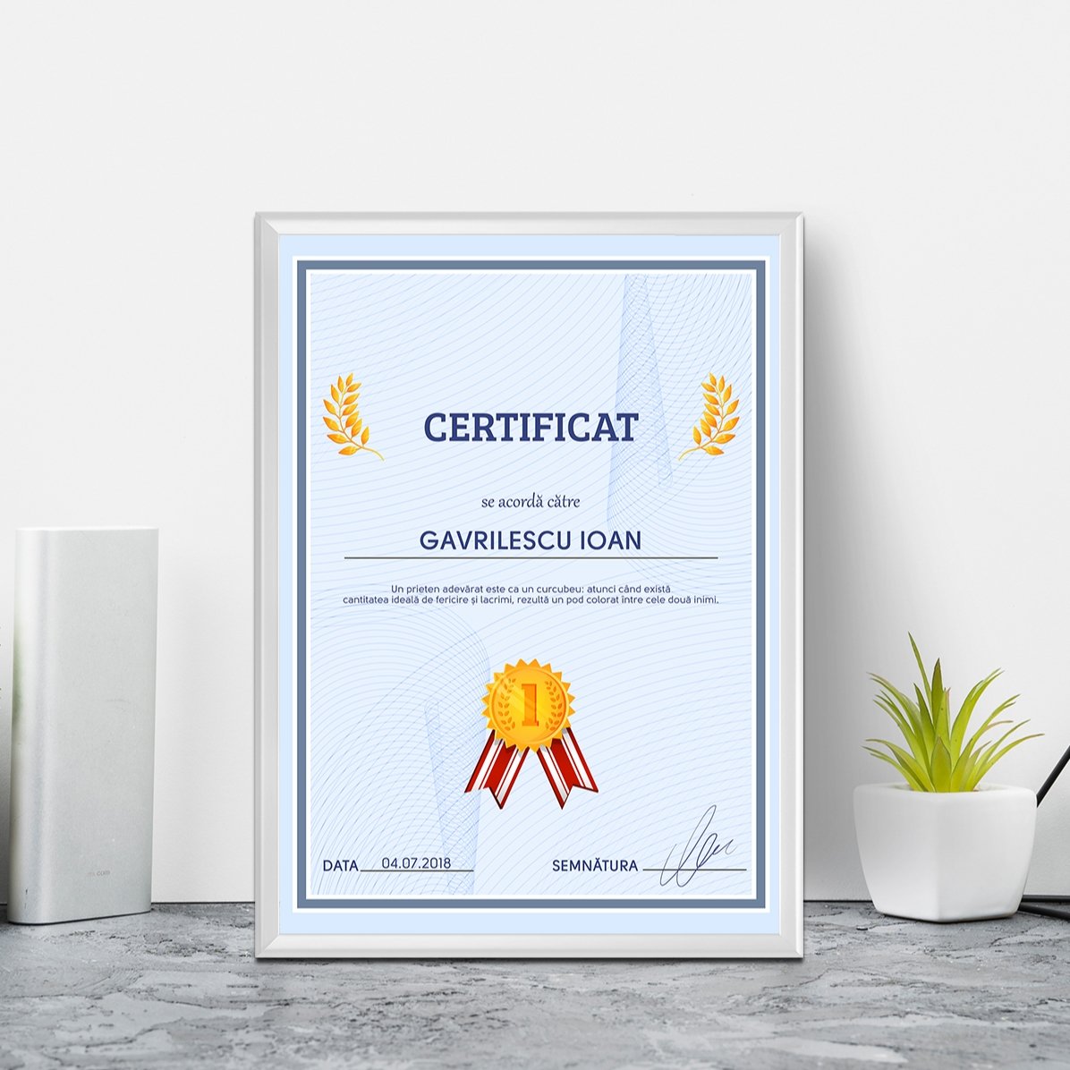 Tablou personalizat - Certificat de recunoștință