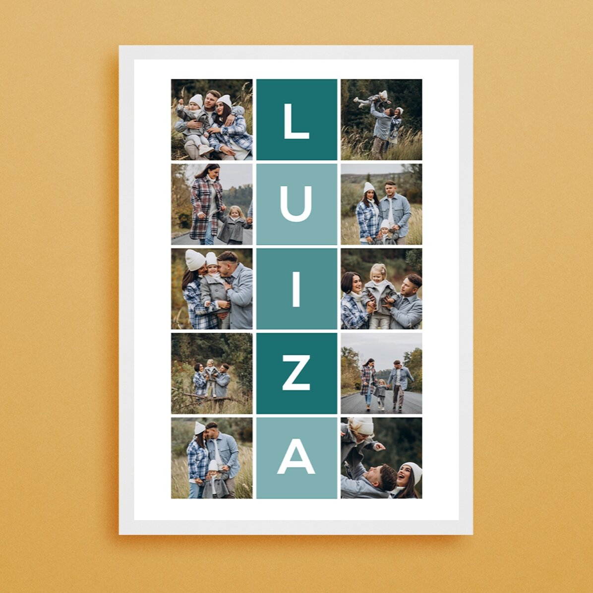 Tablou personalizat cu 10 poze și nume din 5 litere