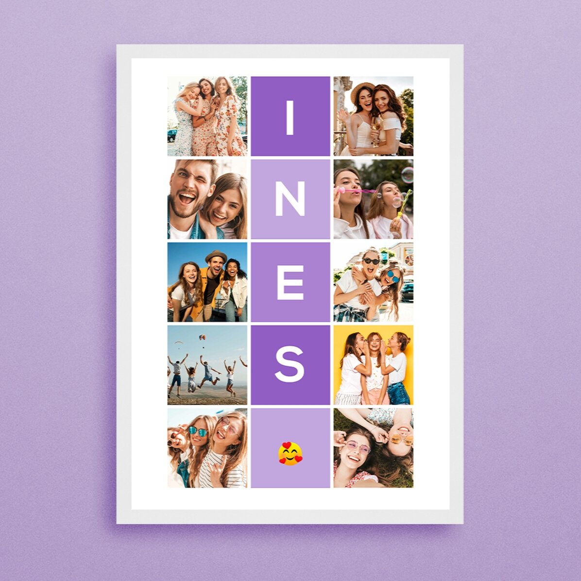 Tablou personalizat cu 10 poze și nume din 5 litere