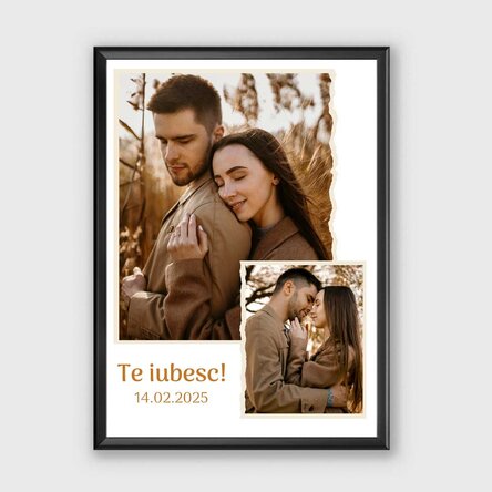 Tablou personalizat cu 2 poze și text - Te iubesc!