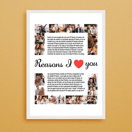 Tablou personalizat cu 20 poze și text - Reasons I love you