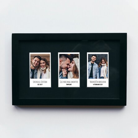Tablou personalizat cu 3 poze stil polaroid și text