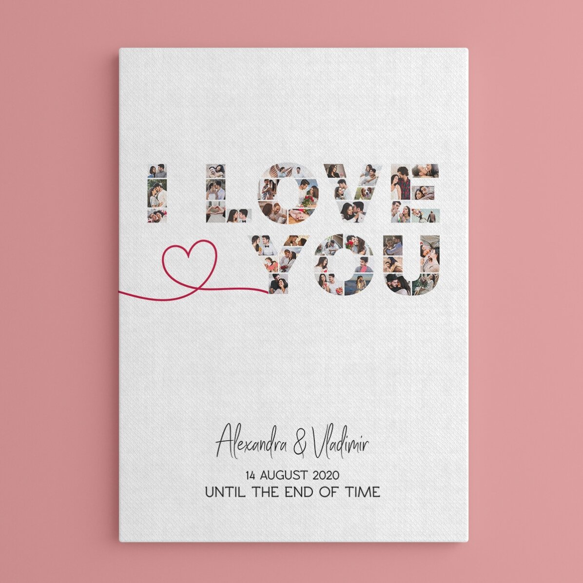 Tablou personalizat cu 39 de fotografii și text - I love you