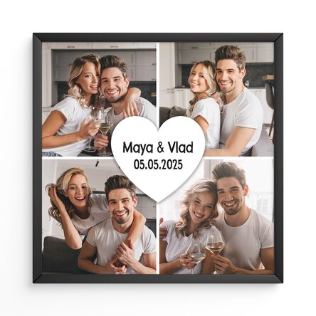 Tablou personalizat cu 4 poze și text - Love