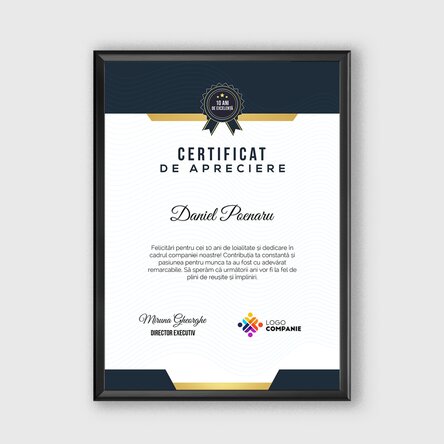 Tablou personalizat cu logo și text - Certificat de apreciere