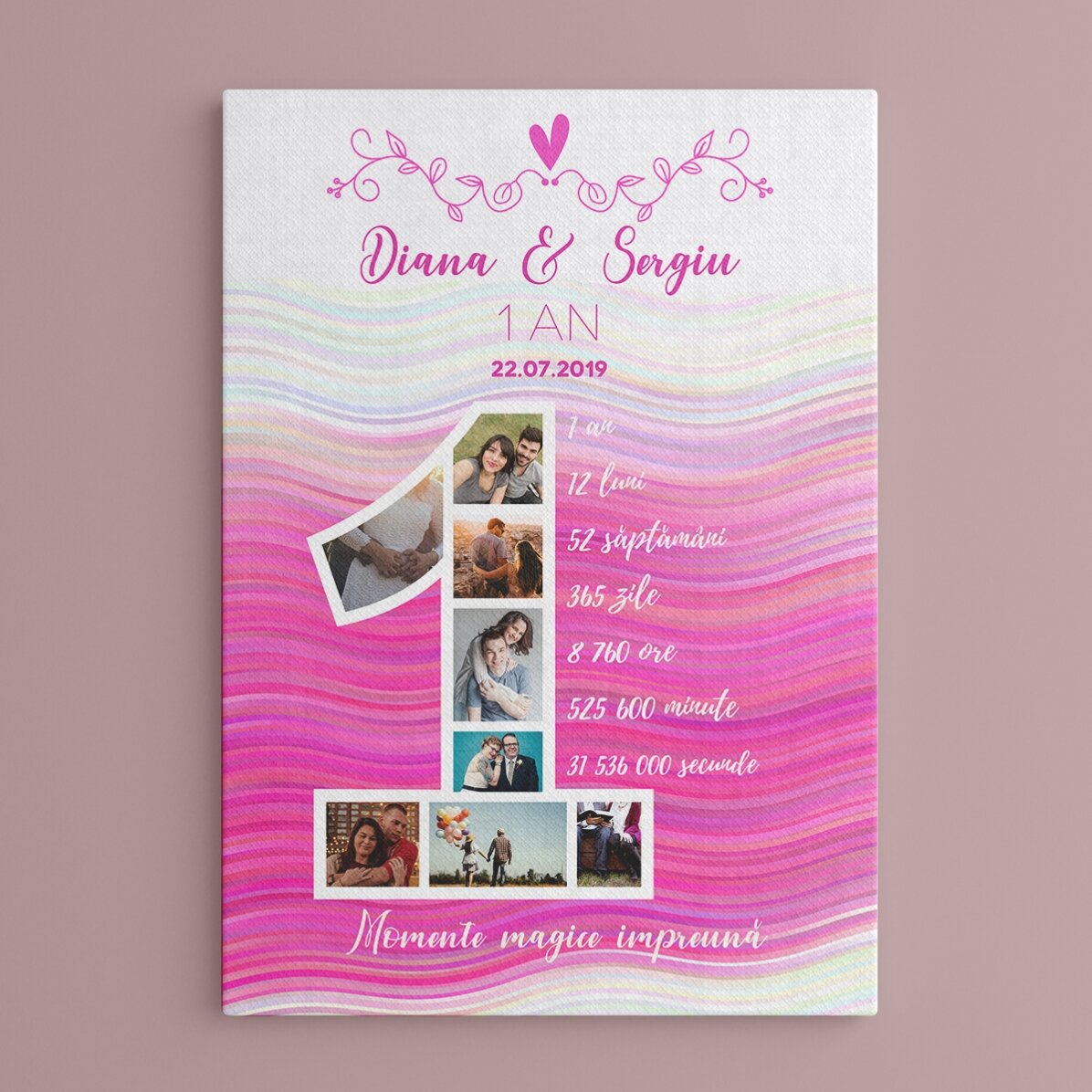 Tablou personalizat cu poze și text - Aniversare de un an