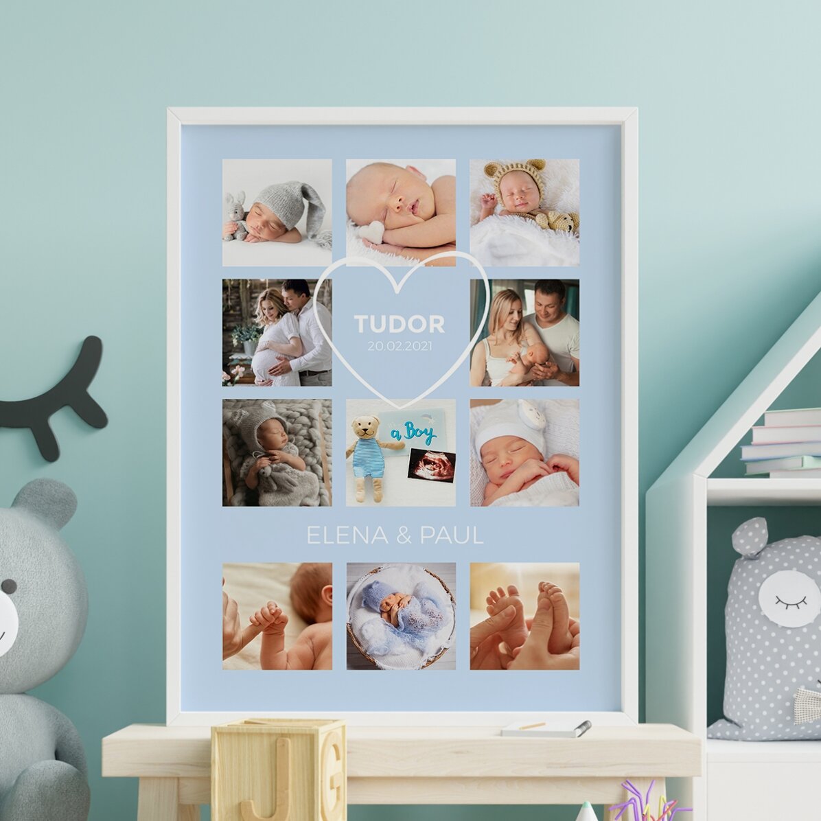 Tablou personalizat cu text și 11 poze - Baby boy