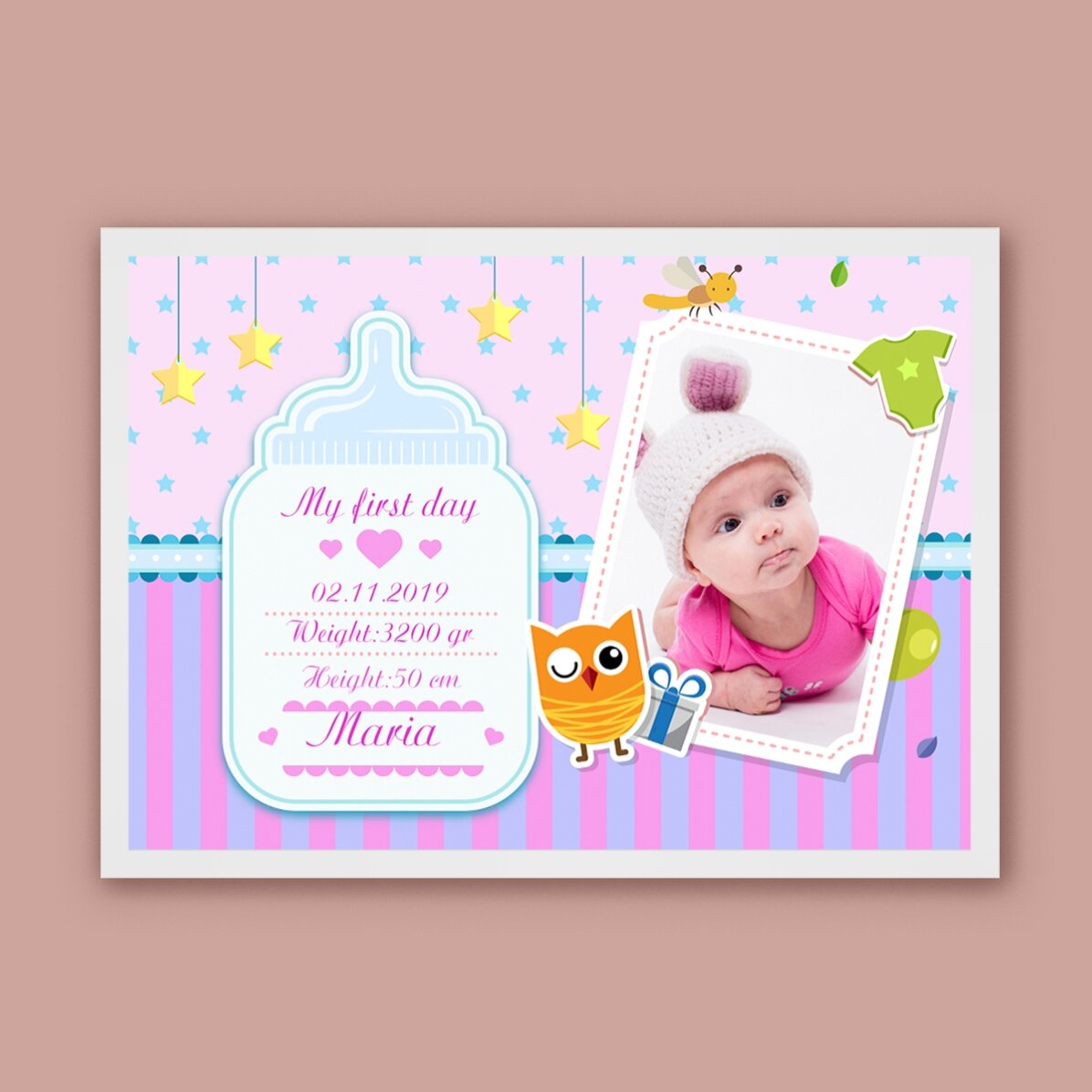 Tablou personalizat pentru nou născuți - Fetițe