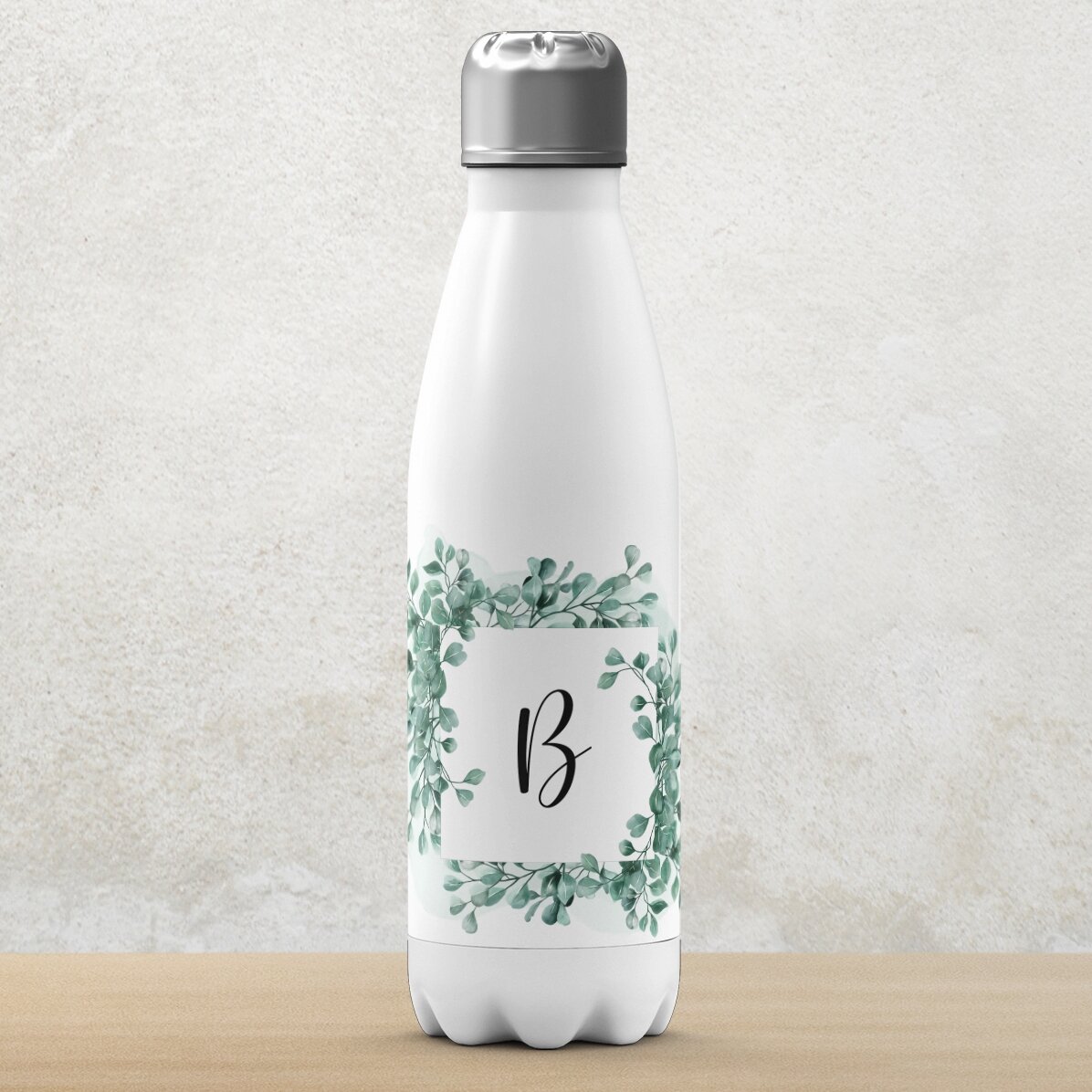 Termos cu bază albă personalizat cu inițială