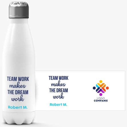 Termos cu bază albă personalizat cu logo și mesaj - Team work