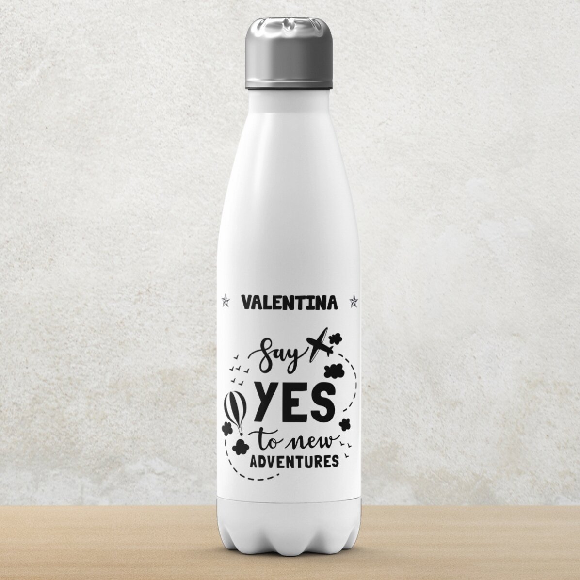 Termos cu bază albă personalizat cu nume - New Adventures