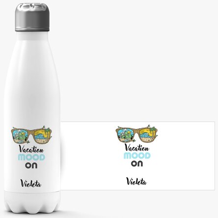 Termos cu bază albă personalizat cu nume - Vacation mood ON