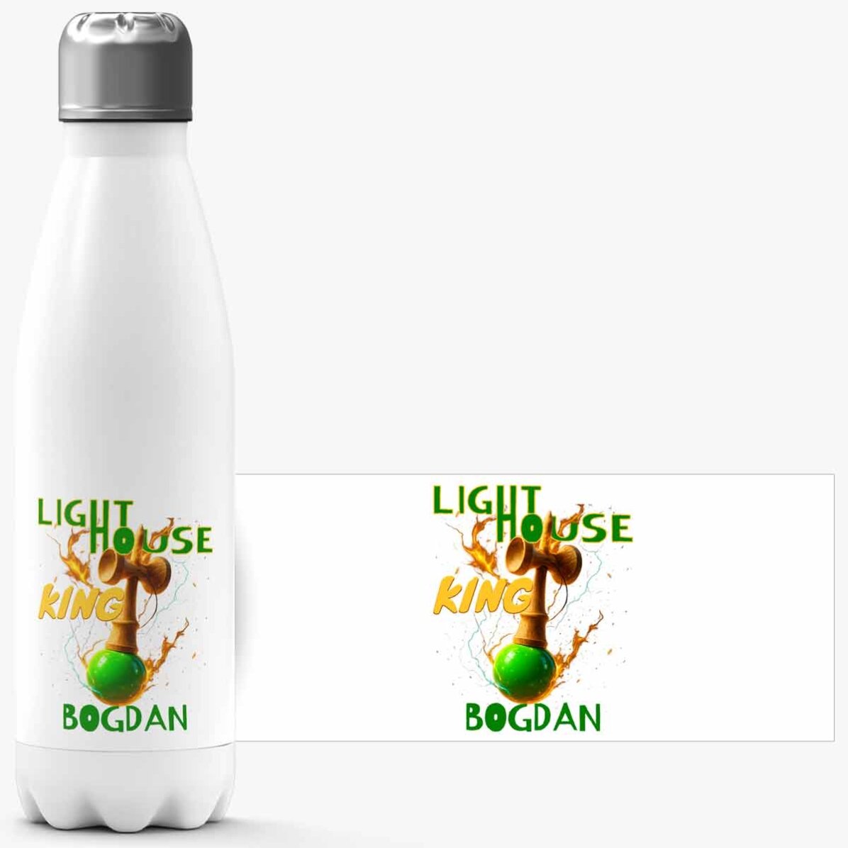 Termos cu bază albă personalizat cu text - Lighthouse King