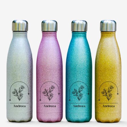 Termos cu glitter personalizat cu text - Floare