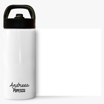 Termos cu mâner și pai personalizat cu 2 rânduri de text