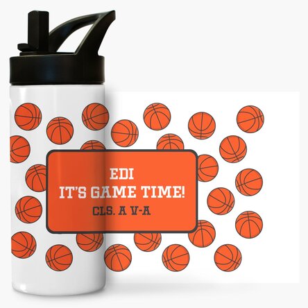 Termos cu mâner și pai personalizat cu mesaj - Baschet