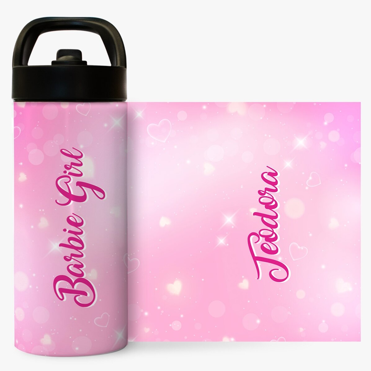 Termos cu mâner și pai personalizat cu nume - Barbie