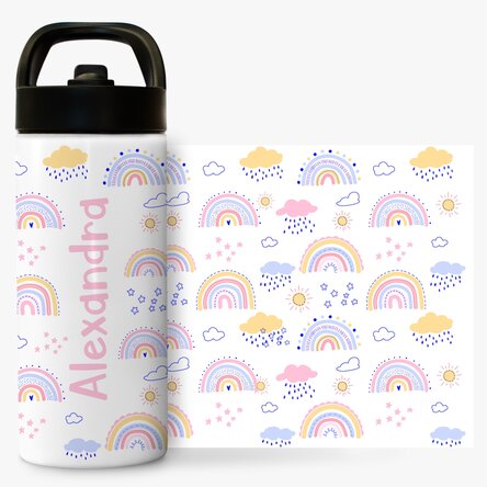 Termos cu mâner și pai personalizat cu nume - Curcubeu