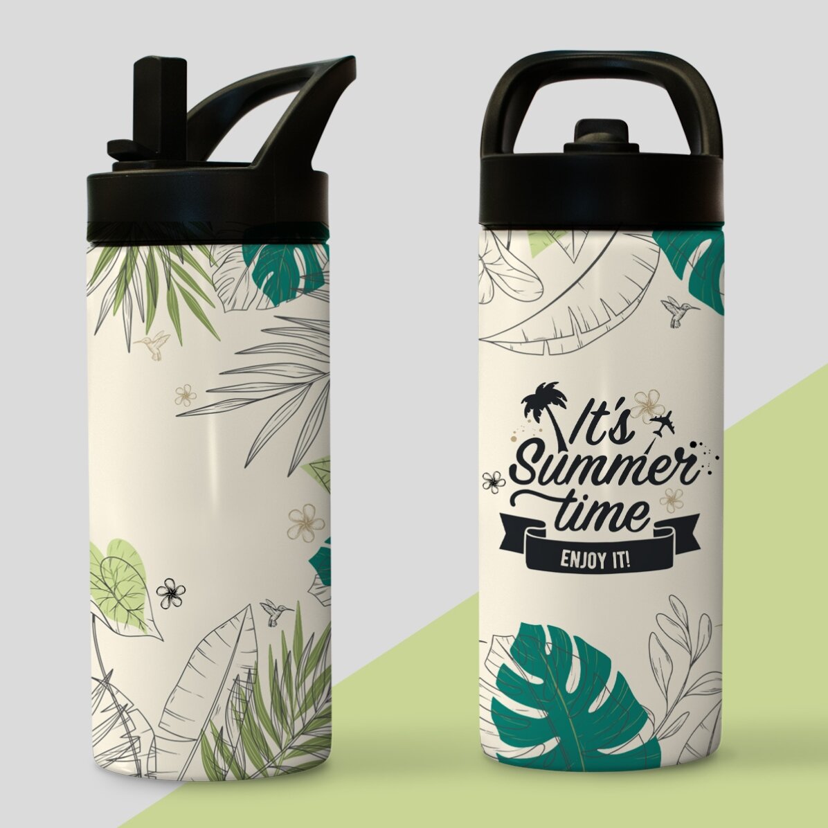 Termos cu mâner și pai personalizat cu nume - It