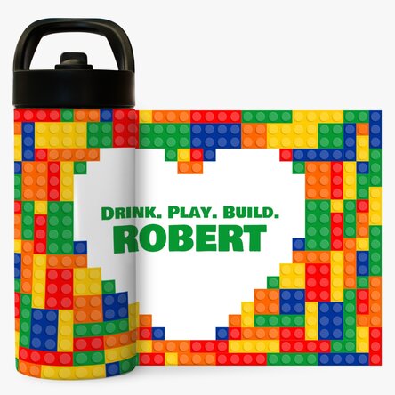 Termos cu mâner și pai personalizat cu nume  - Lego