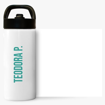 Termos cu mâner și pai personalizat cu nume pe verticală