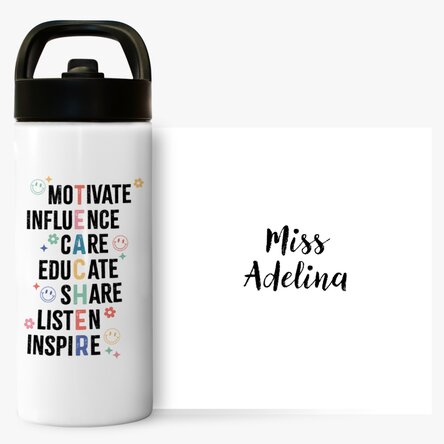 Termos cu mâner și pai personalizat cu nume  - Teacher 