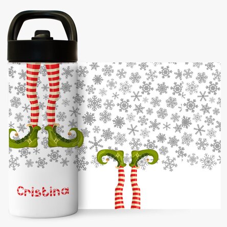 Termos cu mâner și pai personalizat cu text - Elf