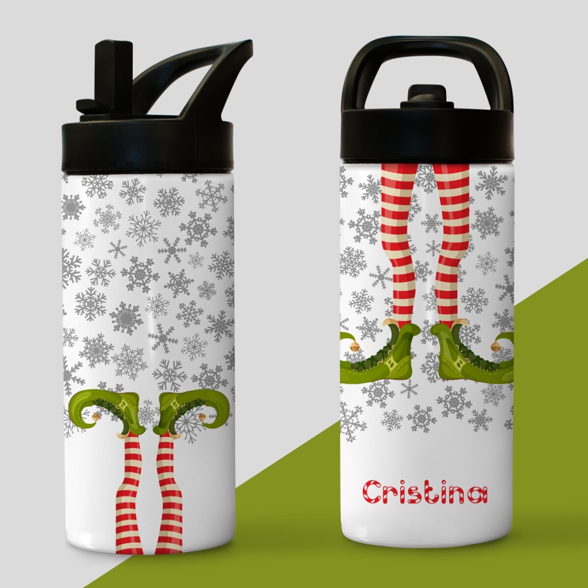 Termos cu mâner și pai personalizat cu text - Elf