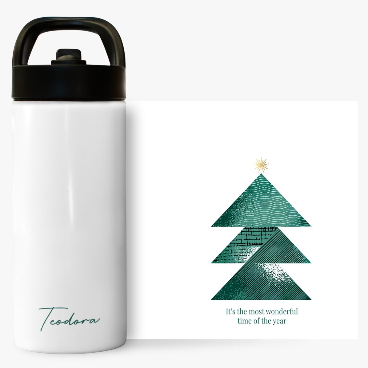 Termos cu mâner și pai personalizat cu text - Wonderful time