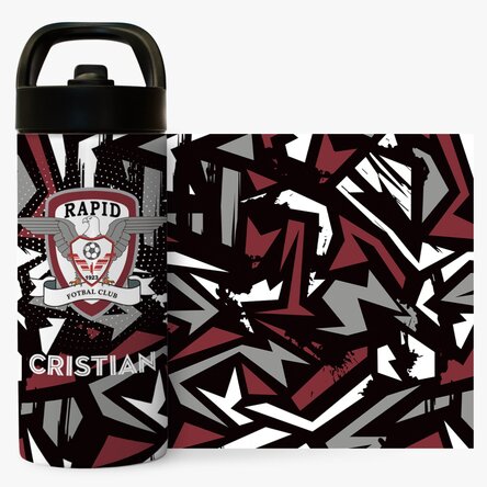 Termos FC Rapid cu mâner și pai personalizat cu text - Pattern