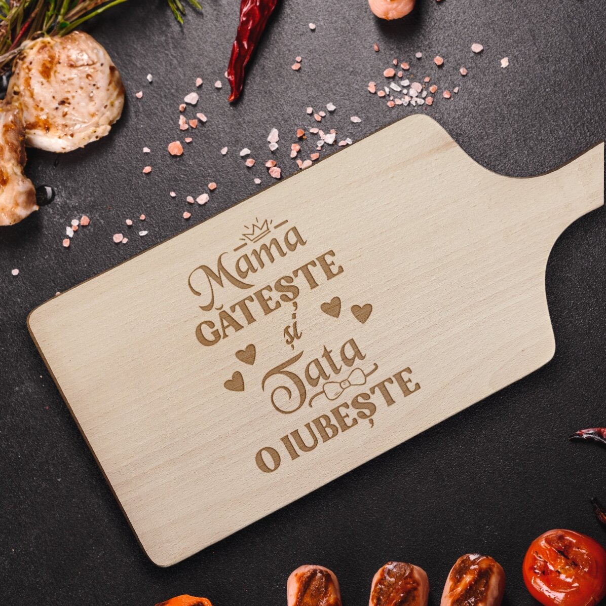 Tocător premium din lemn - Mama și tata