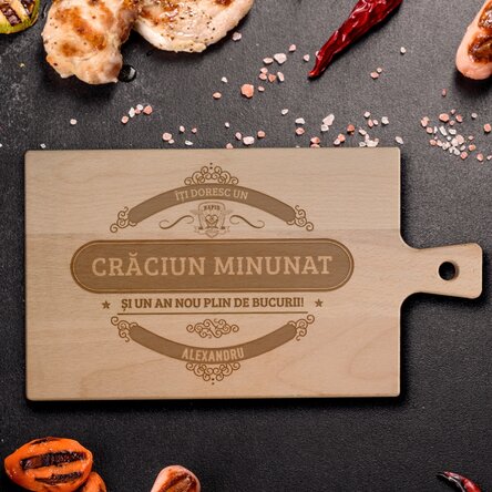 Tocător premium FC Rapid personalizat cu mâner - Happy Holidays