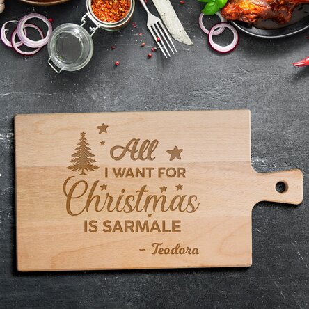 Tocător premium personalizat cu mâner - Crăciun fericit