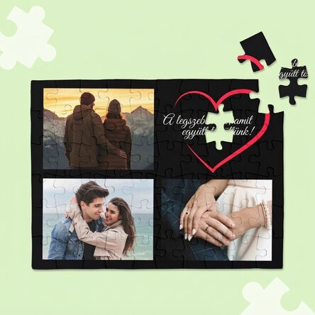 Személyre szabott puzzle 3 fotóval és szöveggel, 20x15 cm - Szerelmesek