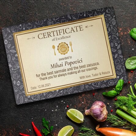 Personalised glass chopping board with text - Certificate of excellence