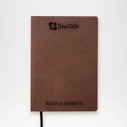 Personalised leather diary with logo in the centre and name