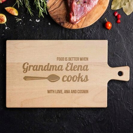 Premium customised chopping board with handle - Grandma cooks