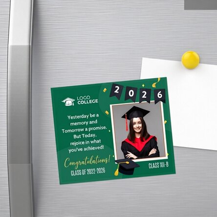 12x10 cm magnet personalised with logo, photo and text - Congratulations on your graduation!