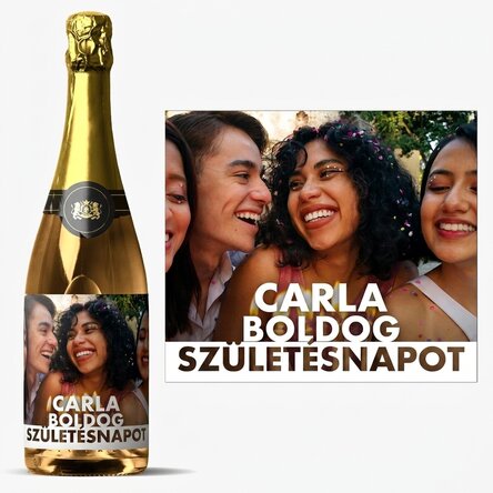 Személyre szabott pezsgő fotóval és névvel születésnapra