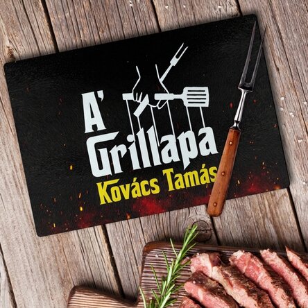 Személyre szabott üveg vágódeszka szöveggel - The Grillfather