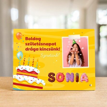 Személyre szabott asztali képkeret fotóval, szöveggel és különleges névvel - Születésnap