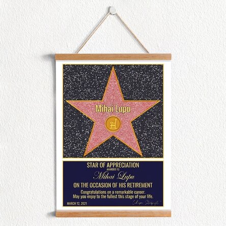 Personalised poster with hooks and text - Star of gratitude for retirement