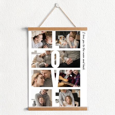 Personalised poster with hangers, text and 8 photos - LOVE